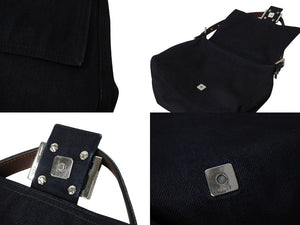 FENDI フェンディ マンマバケット ワンショルダーバッグ デニム レザー ネイビー シルバー金具 美品 中古 4b003916