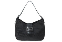 Load image into Gallery viewer, FENDI フェンディ マンマバケット ホーボー ワンショルダーバッグ 8BR036 ズッキーノ柄 キャンバス レザー ブラック 美品 中古 4b003917