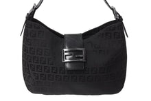 Load image into Gallery viewer, FENDI フェンディ マンマバケット ホーボー ワンショルダーバッグ 8BR036 ズッキーノ柄 キャンバス レザー ブラック 美品 中古 4b003917