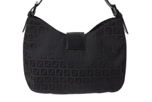 Load image into Gallery viewer, FENDI フェンディ マンマバケット ホーボー ワンショルダーバッグ 8BR036 ズッキーノ柄 キャンバス レザー ブラック 美品 中古 4b003917