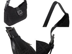 FENDI フェンディ マンマバケット ホーボー ワンショルダーバッグ 8BR036 ズッキーノ柄 キャンバス レザー ブラック 美品 中古 4b003917