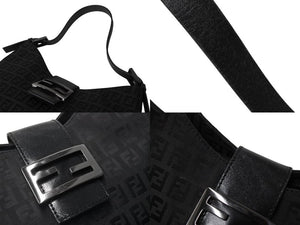FENDI フェンディ マンマバケット ホーボー ワンショルダーバッグ 8BR036 ズッキーノ柄 キャンバス レザー ブラック 美品 中古 4b003917