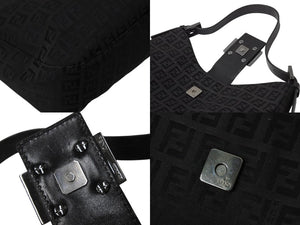 FENDI フェンディ マンマバケット ホーボー ワンショルダーバッグ 8BR036 ズッキーノ柄 キャンバス レザー ブラック 美品 中古 4b003917