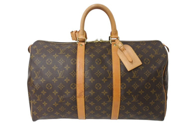 LOUIS VUITTON ルイヴィトン モノグラム キーポル45 ボストンバッグ M41428 PVCコーティングキャンバス ヌメ革 ブラウン ゴールド金具 美品 中古 4b003923