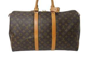 LOUIS VUITTON ルイヴィトン モノグラム キーポル45 ボストンバッグ M41428 PVCコーティングキャンバス ヌメ革 ブラウン ゴールド金具 美品 中古 4b003923