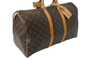 LOUIS VUITTON ルイヴィトン モノグラム キーポル45 ボストンバッグ M41428 PVCコーティングキャンバス ヌメ革 ブラウン ゴールド金具 美品 中古 4b003923