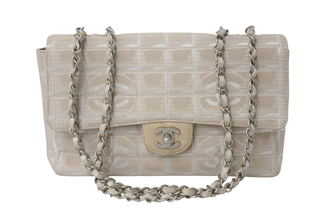 CHANEL シャネル ニュートラベルライン チェーンショルダーバッグ A15285 7番台 ココマーク キャンバス レザー ベージュ 美品 中古 4b003930