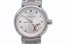 Load image into Gallery viewer, 極美品 世界500本限定 LOUIS VUITTON ルイヴィトン 村上隆 腕時計 タンブールラブ Q12130 レザー ステンレススチール シルバー マルチカラー 中古 4b003936