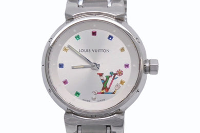 極美品 世界500本限定 LOUIS VUITTON ルイヴィトン 村上隆 腕時計 タンブールラブ Q12130 レザー ステンレススチール シルバー マルチカラー 中古 4b003936