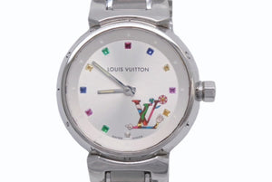 極美品 世界500本限定 LOUIS VUITTON ルイヴィトン 村上隆 腕時計 タンブールラブ Q12130 レザー ステンレススチール シルバー マルチカラー 中古 4b003936