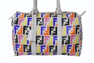 FENDI フェンディ ハンドバッグ 8BL098 PVC レザー マルチカラー ホワイト ズッカ柄 総柄 シルバー金具 美品 中古 4b003938