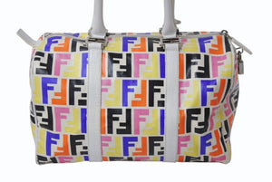 FENDI フェンディ ハンドバッグ 8BL098 PVC レザー マルチカラー ホワイト ズッカ柄 総柄 シルバー金具 美品 中古 4b003938