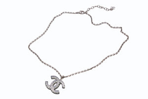 CHANEL シャネル ネックレス ココマーク デカココマーク GP ラインストーン 重量約8.6g クリア ブラック シルバー金具 美品 中古 4b003944
