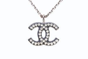 CHANEL シャネル ネックレス ココマーク デカココマーク GP ラインストーン 重量約8.6g クリア ブラック シルバー金具 美品 中古 4b003944