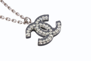 CHANEL シャネル ネックレス ココマーク デカココマーク GP ラインストーン 重量約8.6g クリア ブラック シルバー金具 美品 中古 4b003944