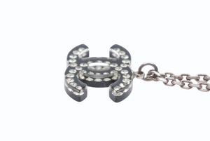 CHANEL シャネル ネックレス ココマーク デカココマーク GP ラインストーン 重量約8.6g クリア ブラック シルバー金具 美品 中古 4b003944
