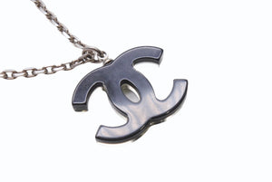 CHANEL シャネル ネックレス ココマーク デカココマーク GP ラインストーン 重量約8.6g クリア ブラック シルバー金具 美品 中古 4b003944