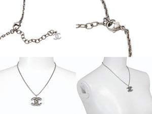 CHANEL シャネル ネックレス ココマーク デカココマーク GP ラインストーン 重量約8.6g クリア ブラック シルバー金具 美品 中古 4b003944