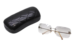 CHANEL シャネル リムレス ラインストーン ココマーク サングラス クリア シルバー プラスチック メタル ロゴ 62☐17 4017 シルバー金具 美品 中古 4b003947