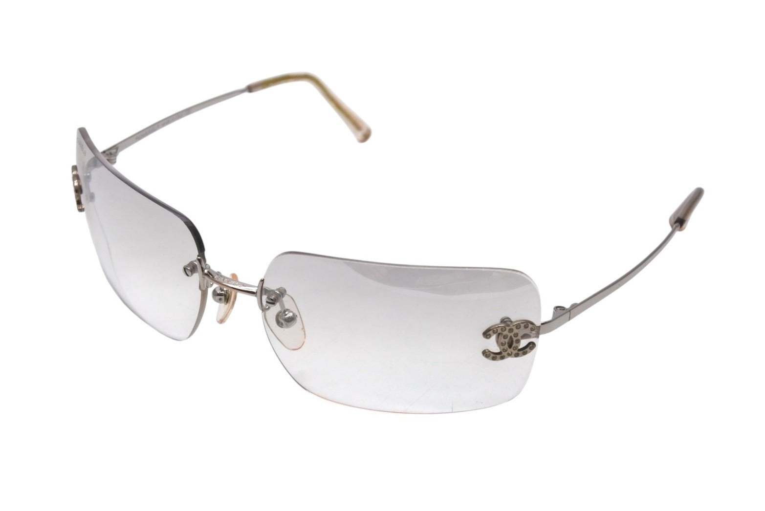 CHANEL 4017-D Rhinestone Rimless Sunglasses CocoMark 62□17