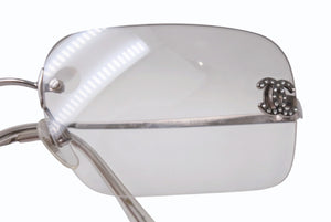 極美品 CHANEL シャネル リムレス サングラス 4017-D c.159/6I サイズ62□17 120 ココマーク メタル ラインストーン 中古 4b003950