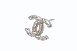 極美品 CHANEL シャネル ピアス ココマーク 両耳 アクセサリー B11P刻印 2.4g メタル ラインストーン シルバー 中古 4b003958