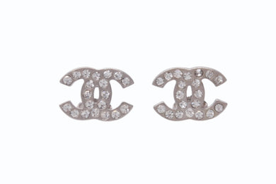 極美品 CHANEL シャネル ピアス ココマーク 両耳 アクセサリー A14V刻印 1.3g メタル ラインストーン シルバー 中古 4b003946