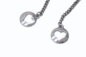 極美品 CHANEL シャネル ピアス ココマーク ドロップチェーン くり抜きハート 06P刻印 メタル メタルブラック金具 中古 4b003980