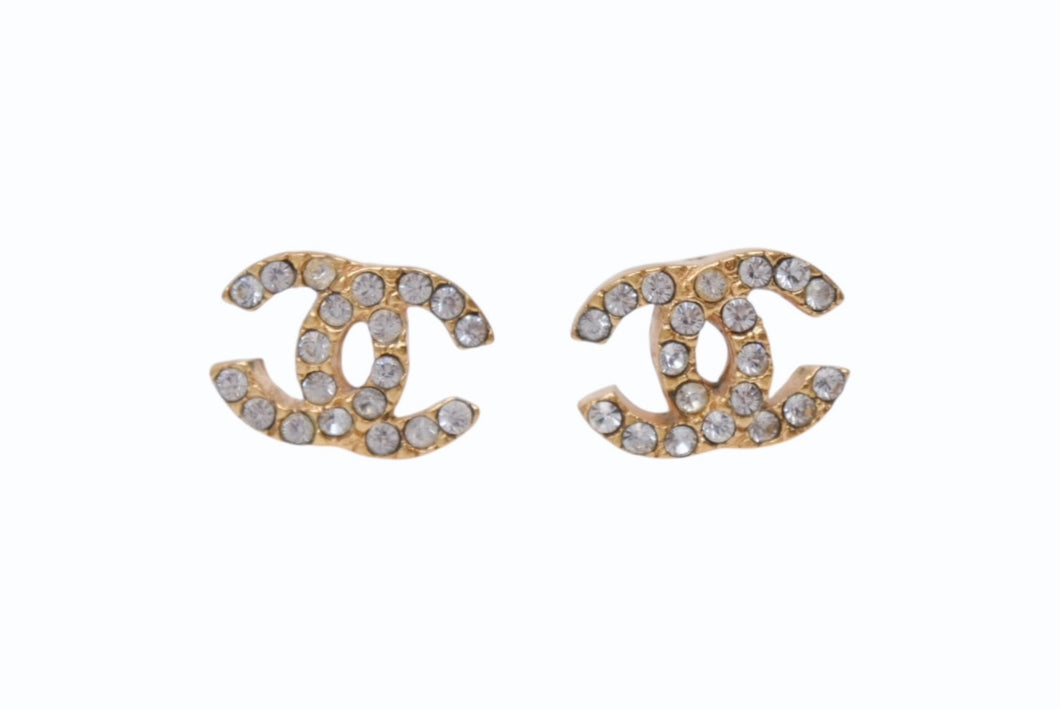 極美品 CHANEL シャネル ピアス ココマーク ラインストーン 01P 刻印 GP 3.4g ラインストーン ゴールド 中古 4b003971