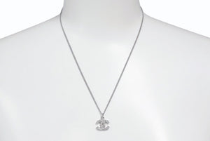 極美品 CHANEL シャネル ココマーク ネックレス ラインストーン アクセサリー 06V刻印 メタル シルバー 4g 中古 4b003942