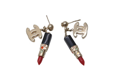 極美品 CHANEL シャネル ピアス ココマーク リップスティック ピアス 両耳 04A刻印 8.6g GP ゴールド ブラック レッド 中古 4b003957