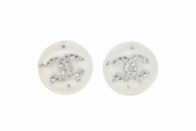 CHANEL シャネル イヤリング ラインストーンココマーク 白丸ボタン 07A刻印 重量約4.1g ホワイト GP ラインストーン シルバー 美品 中古 4b003974