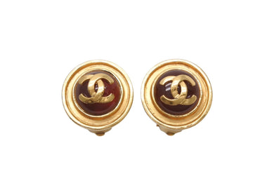 CHANEL シャネル イヤリング ターンロック グリポア カラーストーン ココマーク 95P刻印 重量約19.5 GP ゴールド ワインレッド 美品 中古 4b003975