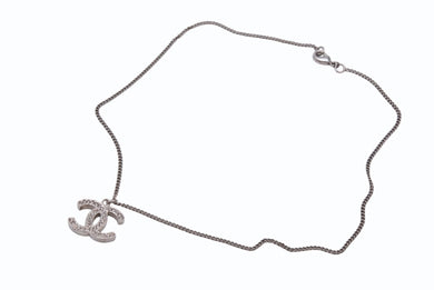 CHANEL シャネル ココマーク ネックレス 重量約7.5g 07A刻印 全長約42cm ラインストーン メタル シルバー クリア 美品 中古 4b003982