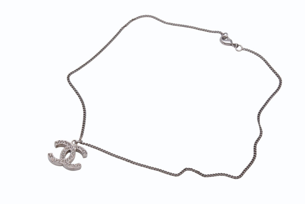 CHANEL シャネル ココマーク ネックレス 重量約7.5g 07A刻印 全長約42cm ラインストーン メタル シルバー クリア 美品 中古 4b003982