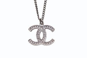 CHANEL シャネル ココマーク ネックレス 重量約7.5g 07A刻印 全長約42cm ラインストーン メタル シルバー クリア 美品 中古 4b003982
