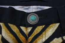 画像をギャラリービューアに読み込む, 新品未使用 Roberto Cavalli ロベルトカバリ デニムパンツ テーパード Ray of Gold print コットン エラステン ブラック サイズ42 中古 4b003995
