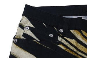 新品未使用 Roberto Cavalli ロベルトカバリ デニムパンツ テーパード Ray of Gold print コットン エラステン ブラック サイズ42 中古 4b003995