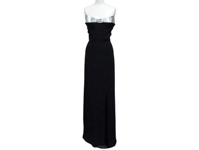極美品 Mugler ミュグレー structured strapless maxi dress ストラクチャードストラップレスマキシドレス ブラック シルバー 中古 4b004001