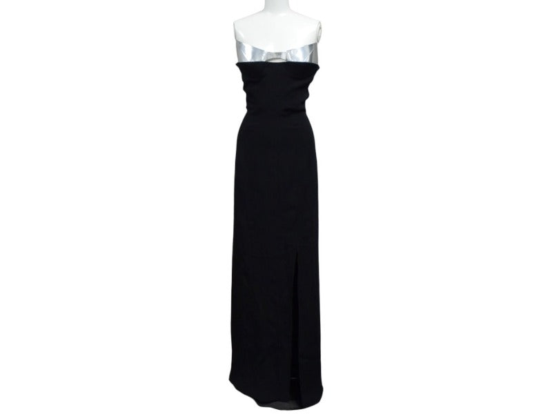 極美品 Mugler ミュグレー structured strapless maxi dress ストラクチャードストラップレスマキシドレス ブラック シルバー 中古 4b004001