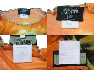 極美品 JEAN PAUL GAULTIER MAILLE ジャンポールゴルチェ マイユ パワーネット 長袖トップス サイズL オレンジ マルチカラー 中古 4b004024