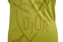 Load image into Gallery viewer, Christian Dior クリスチャンディオール ハート ロゴ ラインストーン ノースリーブ グリーン ガリアーノ レーヨン クリスタル 4H16155970 サイズ40 美品 中古 4b004063