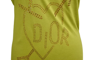 Christian Dior クリスチャンディオール ハート ロゴ ラインストーン ノースリーブ グリーン ガリアーノ レーヨン クリスタル 4H16155970 サイズ40 美品 中古 4b004063