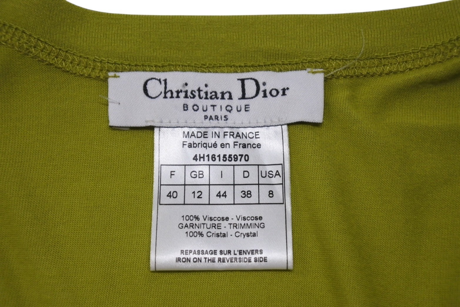 Christian Dior - Christian Dior クリスチャンディオール ハート ロゴ ラインストーン ノースリーブ グリーン ガリアーノ レーヨン クリスタル 4H16155970 サイズ40 美品 中古 4b004063 Christian Dior クリスチャンディオール ハート ロゴ ライン