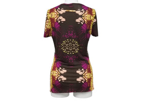 極美品 Jean Paul GAULTIER FEMME ジャンポールゴルチェ フェム 半袖Tシャツ サイズ42 ブラウン フラワーモチーフ 総柄 中古 4b004031