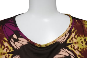 極美品 Jean Paul GAULTIER FEMME ジャンポールゴルチェ フェム 半袖Tシャツ サイズ42 ブラウン フラワーモチーフ 総柄 中古 4b004031