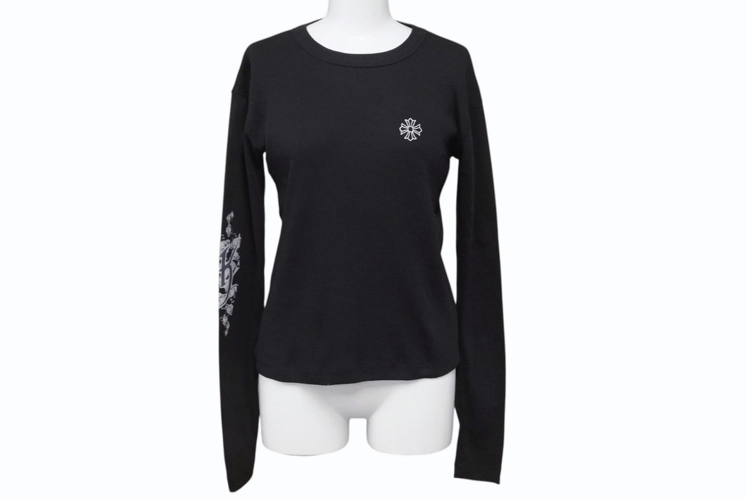 極美品 CHROME HEARTS クロムハーツ 氷室京介 コラボ ロンT 長袖Tシャツ コットン ブラック 中古 4c004034