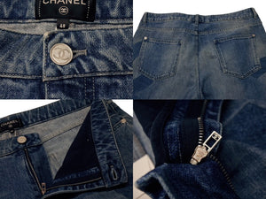 新品未使用 CHANEL シャネル ココマーク ジップ テーパード デニムパンツ ロゴ ブルー コットン ボトムス P55911V42309 サイズ48 中古 4b004036