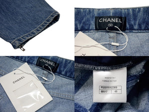 新品未使用 CHANEL シャネル ココマーク ジップ テーパード デニムパンツ ロゴ ブルー コットン ボトムス P55911V42309 サイズ48 中古 4b004036