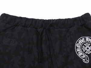 未使用 CHROME HEARTS クロムハーツ SWEAT PANTS HLF セメタリークロス スウェットパンツ サイズL ホースシュー 総柄 中古 4b004044 